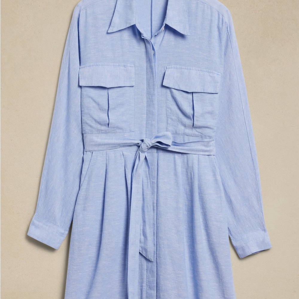 LINEN-BLEND BLACK MINI SHIRTDRESS - Picture 4 of 4